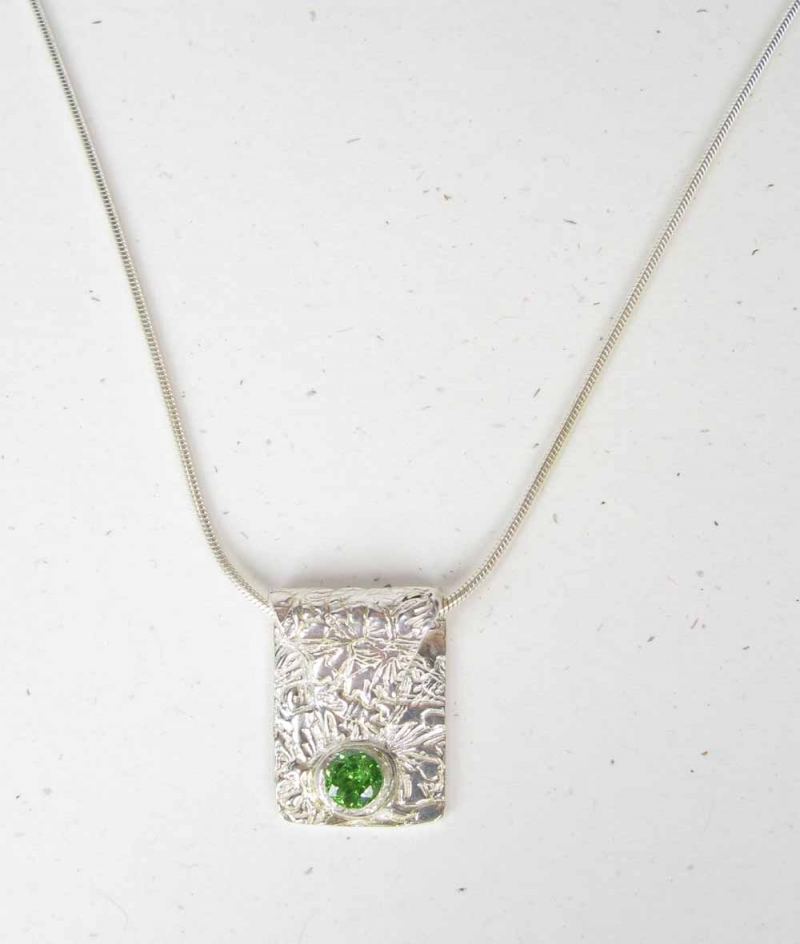 Sterling Silver Necklace in PMC and Peridot